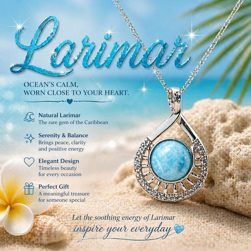 AAA Larimar Teardrop Slide Pendant * Authentic Dominican Gemstone * The Caribbean Stone * Coastal Elegance * Meaningful Gift