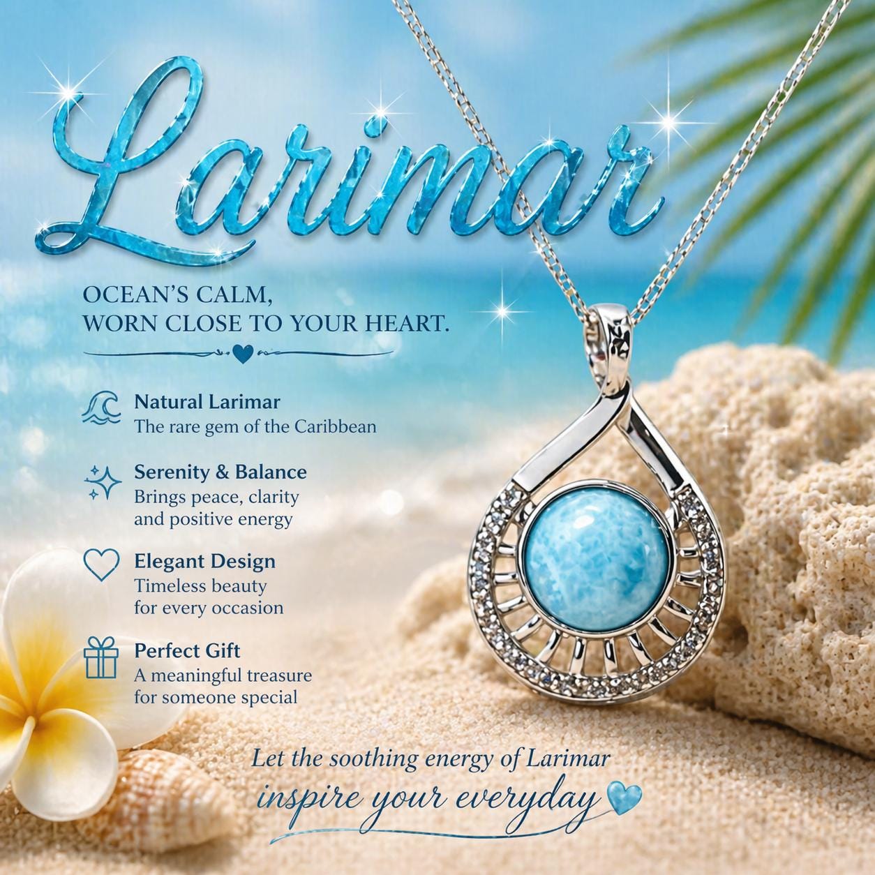 AAA Larimar Teardrop Slide Pendant * Authentic Dominican Gemstone * The Caribbean Stone * Coastal Elegance * Meaningful Gift