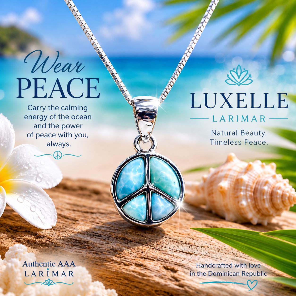 AAA Larimar Peace Pendant * Authentic Dominican Republic Larimar * Solid 925 Sterling Silver *