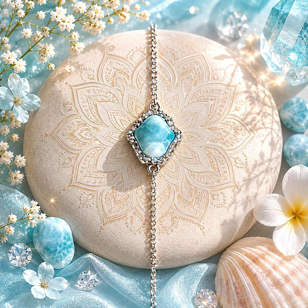 AAA Larimar Hamsa Bracelet * Authentic Dominican Republic Larimar * Solid 925 Sterling Silver * Meaningful Gift