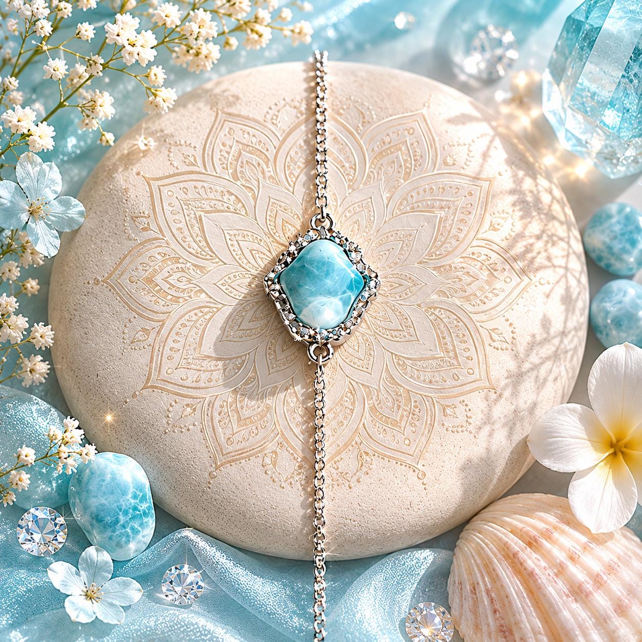 AAA Larimar Hamsa Bracelet * Authentic Dominican Republic Larimar * Solid 925 Sterling Silver * Meaningful Gift