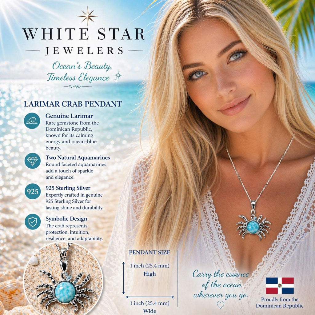 AAA Larimar Crab Pendant * Authentic Dominican Republic Gemstone * 925 Sterling Silver Coastal Jewelry