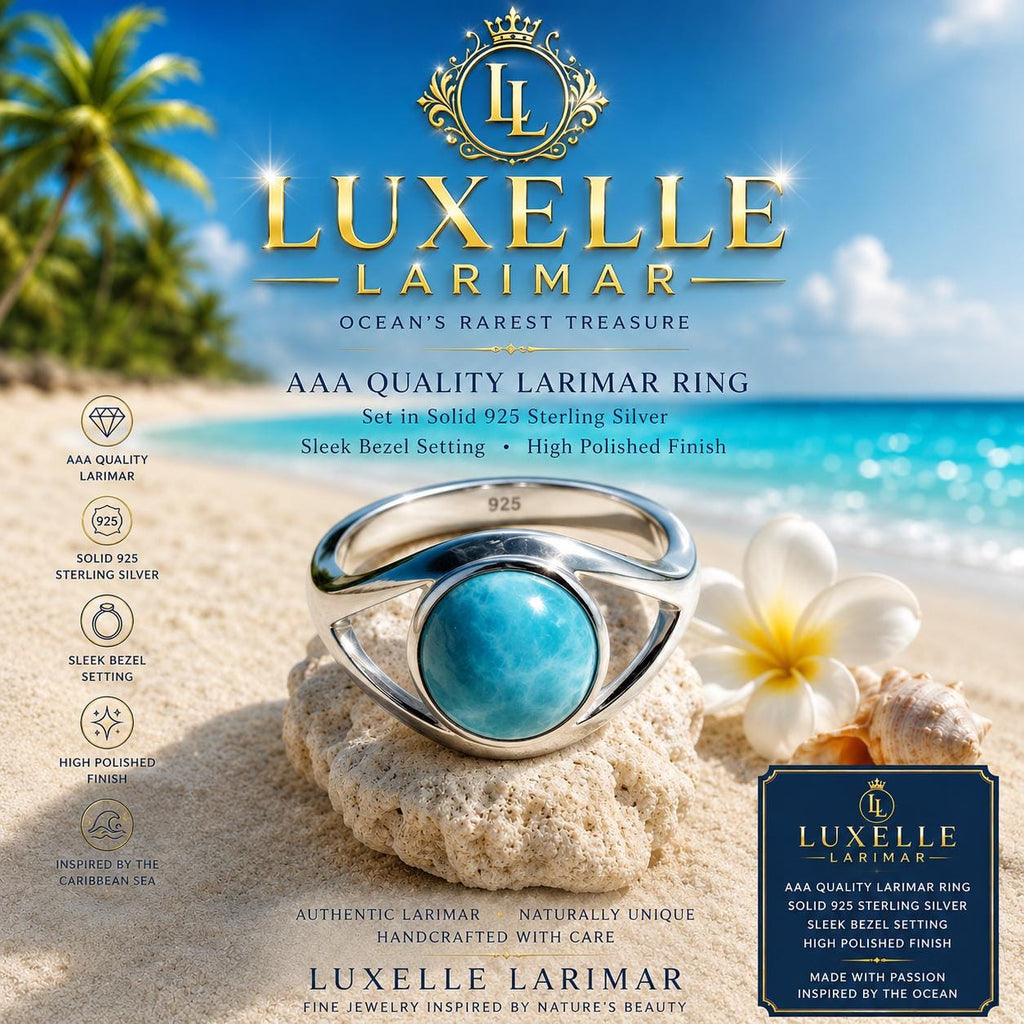 AAA Larimar Ring * Authentic Dominican Larimar * Solid 925 Sterling Silver * Caribbean Ocean Inspired