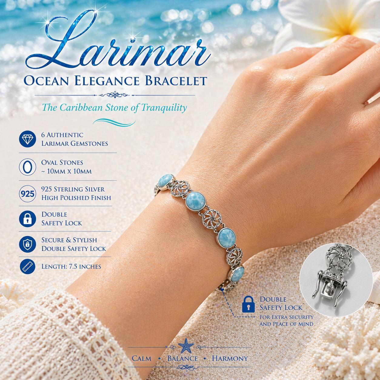 AAA Larimar Oval Gemstone Bracelet * Authentic Dominican Gemstone * Solid 925 Sterling Silver *