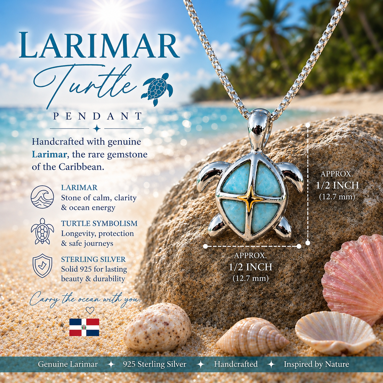 Larimar Turtle Pendant