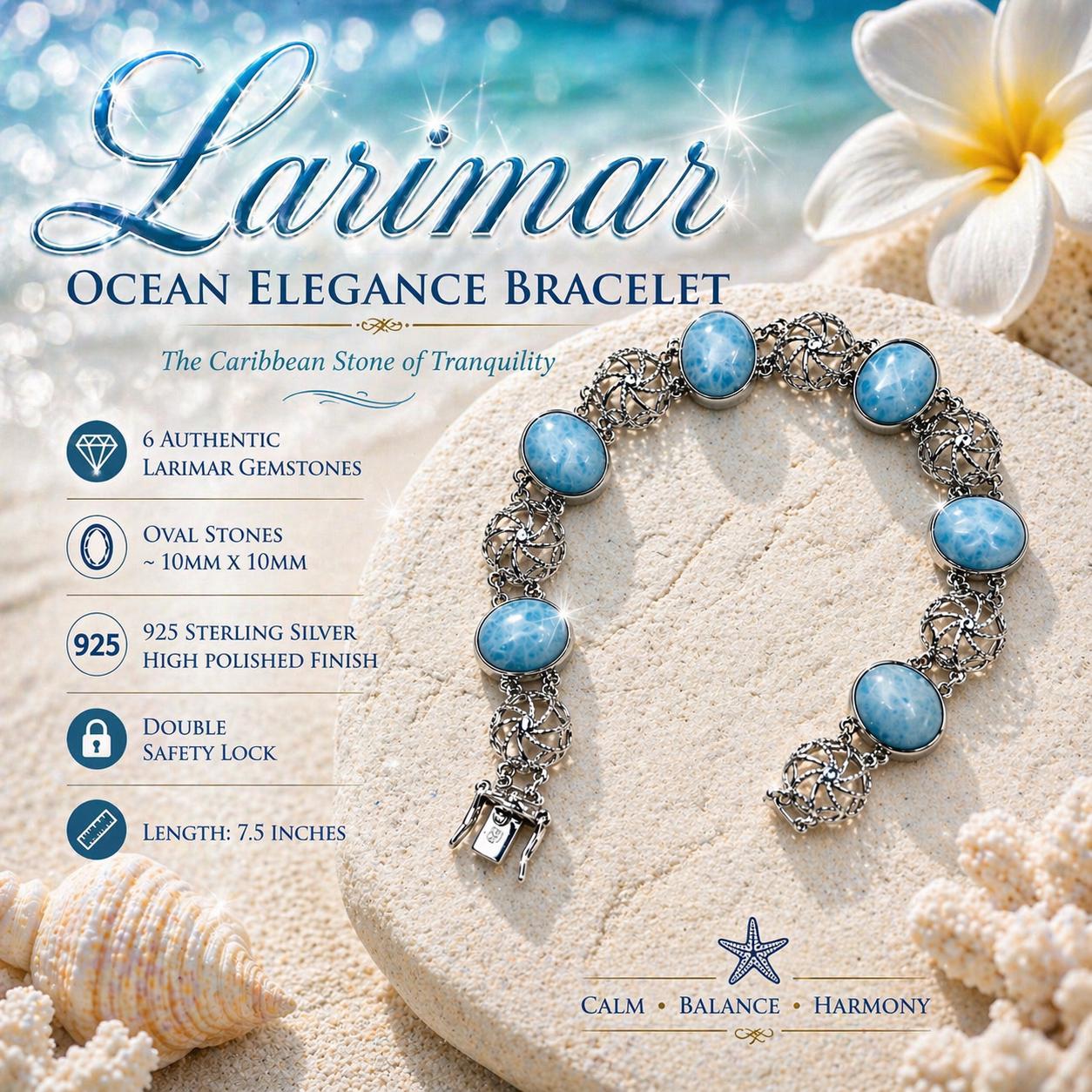 AAA Larimar Oval Gemstone Bracelet * Authentic Dominican Gemstone * Solid 925 Sterling Silver *