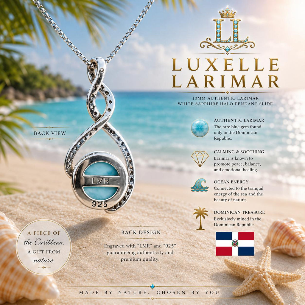 AAA Larimar Infinity Necklace * Authentic Dominican Gemstone * White Sapphire Halo *