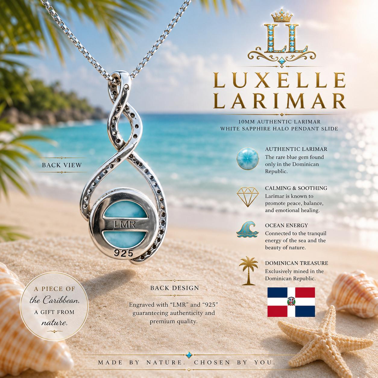 AAA Larimar Infinity Necklace * Authentic Dominican Gemstone * White Sapphire Halo *