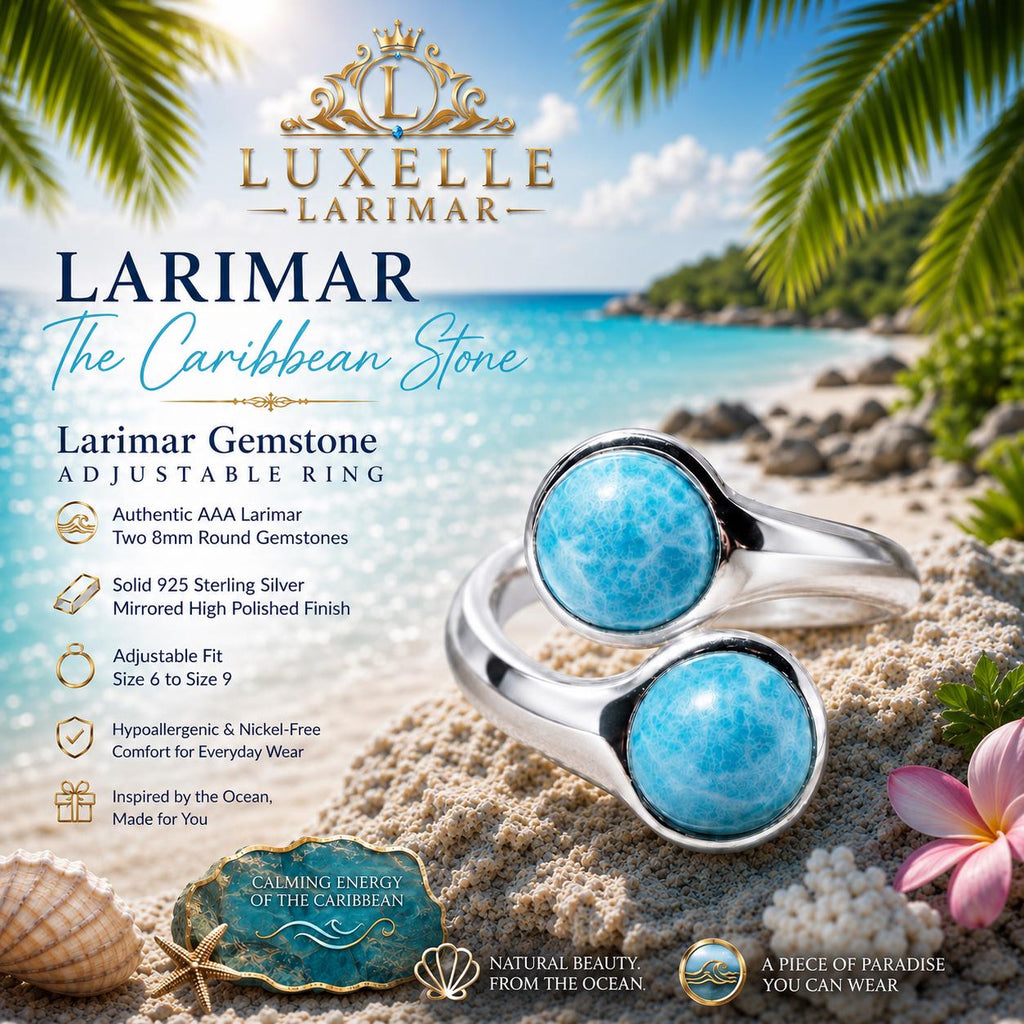 AAA Larimar Adjustable Ring * Authentic Dominican Gemstone * Solid 925 Sterling Silver * Ocean Inspired