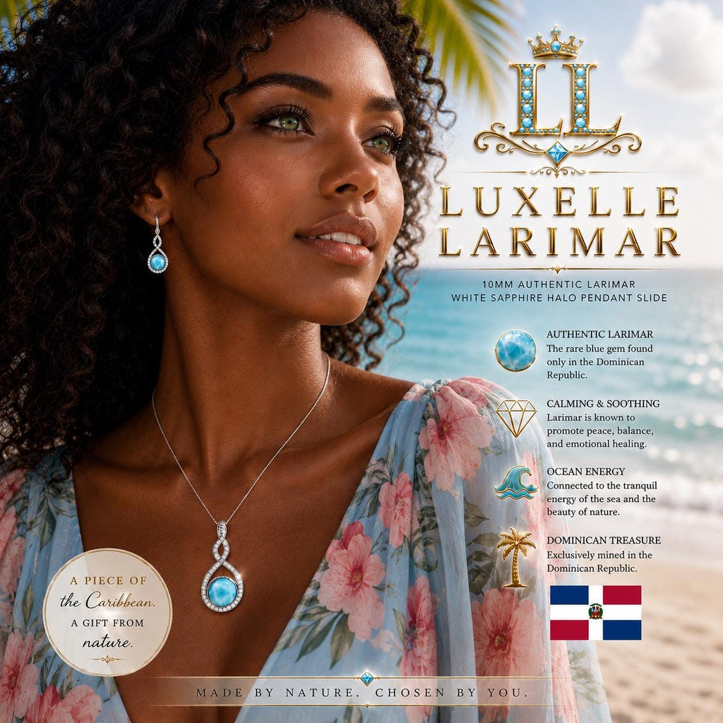 AAA Larimar Infinity Necklace * Authentic Dominican Gemstone * White Sapphire Halo *