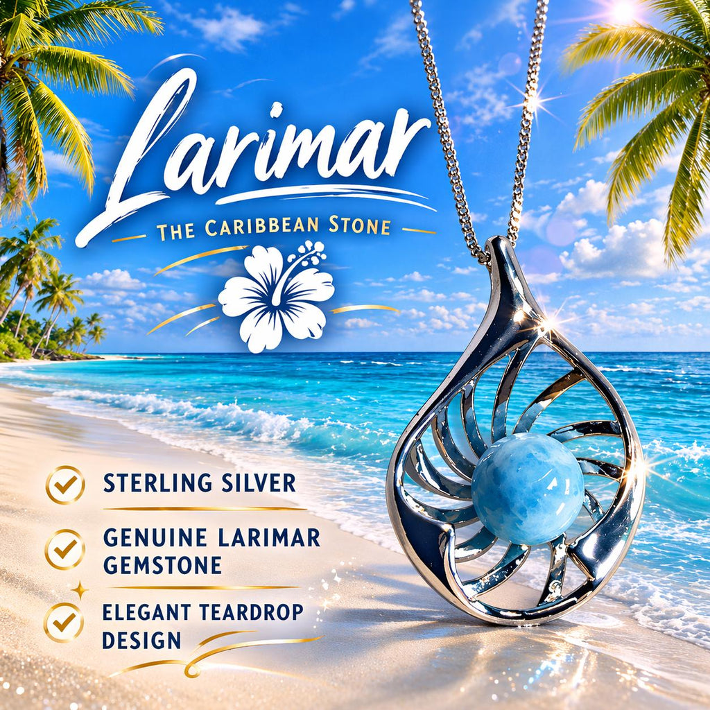 AAA Larimar Sphere Pendant * Authentic Dominican Republic Gemstone * 925 Sterling Silver * Ocean Inspired *