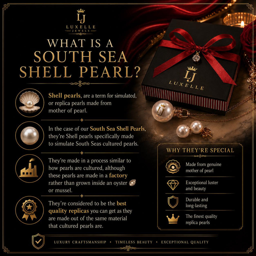 South Seashell Pearl * Jewelry Set * 18k White Gold Overlay * Sparkling Faceted Accent *