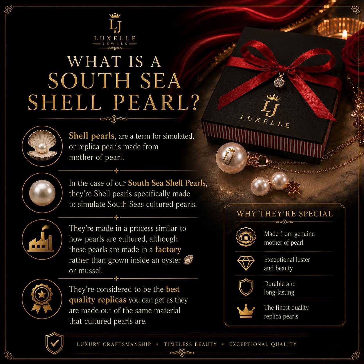 South Seashell Pearl * Jewelry Set * 18k White Gold Overlay * Sparkling Faceted Accent *