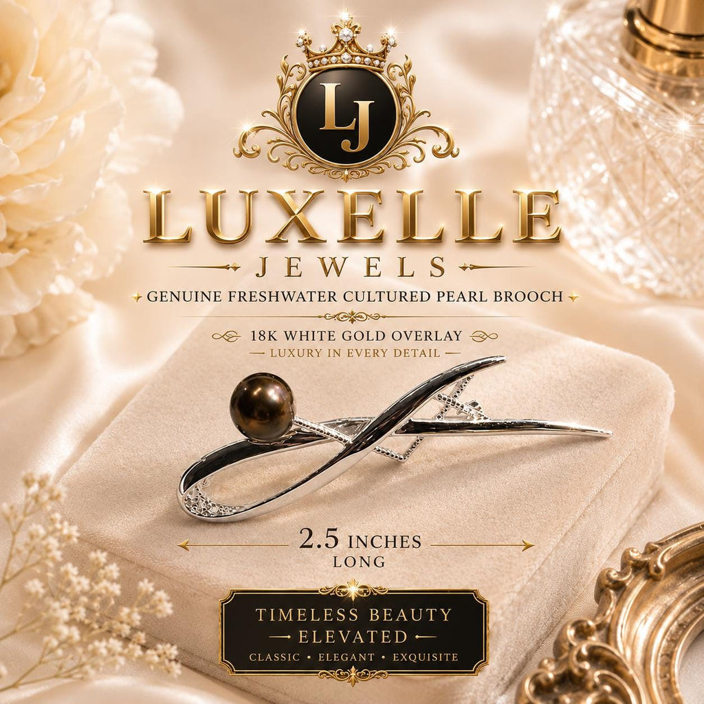 Natural Freshwater Cultured Pearl Brooch * Chocolate Pearl (Enhanced) 18k White Gold Overlay