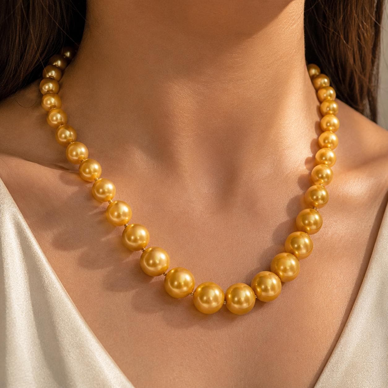 South Sea Shell Graduated Pearl Necklace, 8mm-16mm, 18K Gold Filled Details