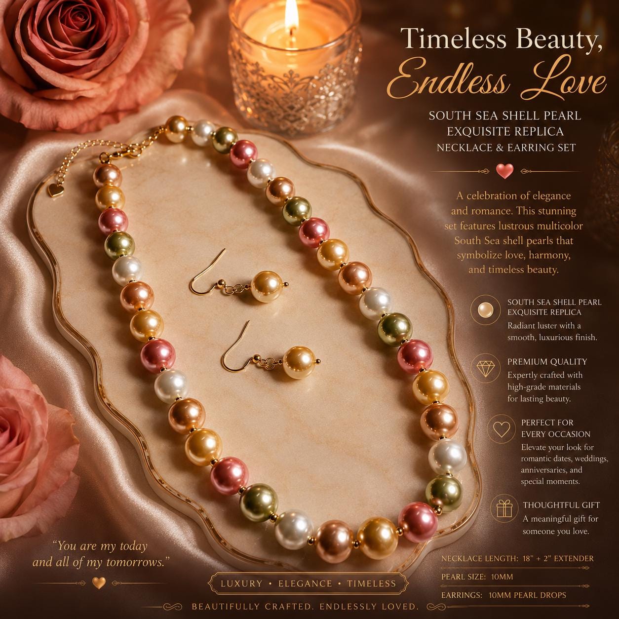 South Sea Shell Pearl Jewelry Set * Multicolor Style * High Luster *  Gift for Her