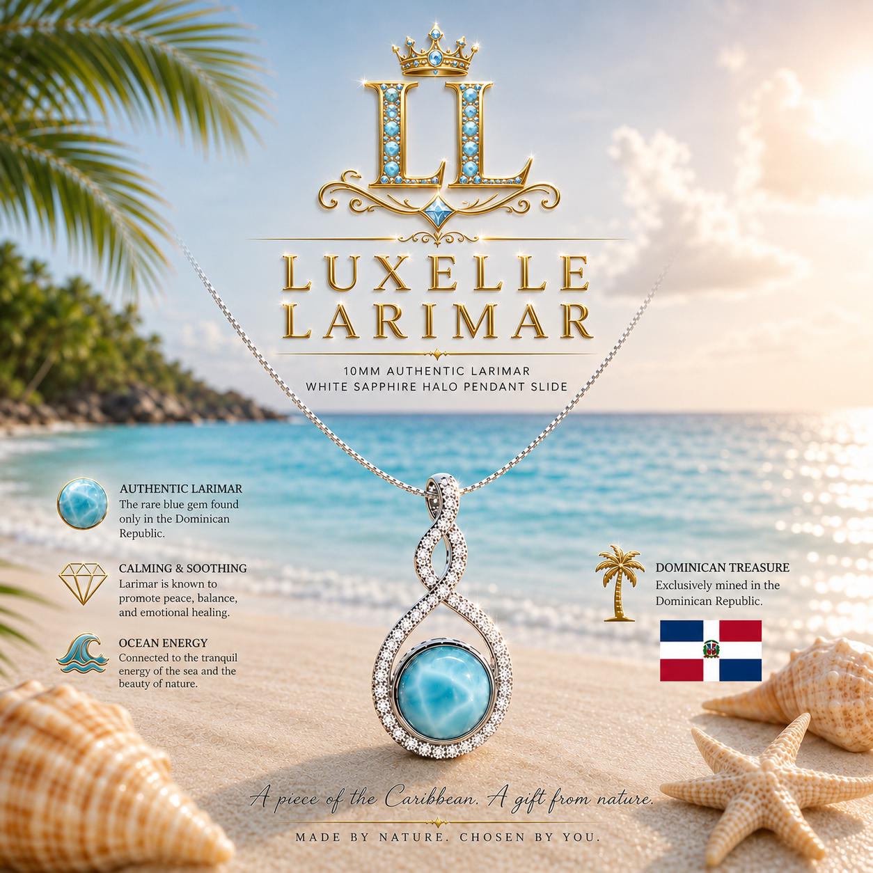 AAA Larimar Infinity Necklace * Authentic Dominican Gemstone * White Sapphire Halo *