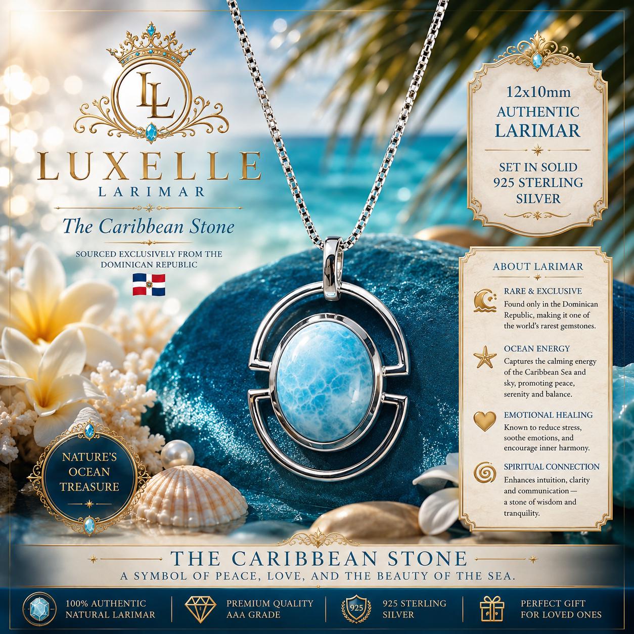 AAA Larimar Pendant * Authentic Dominican Larimar * 925 Sterling Silver, The Caribbean Stone