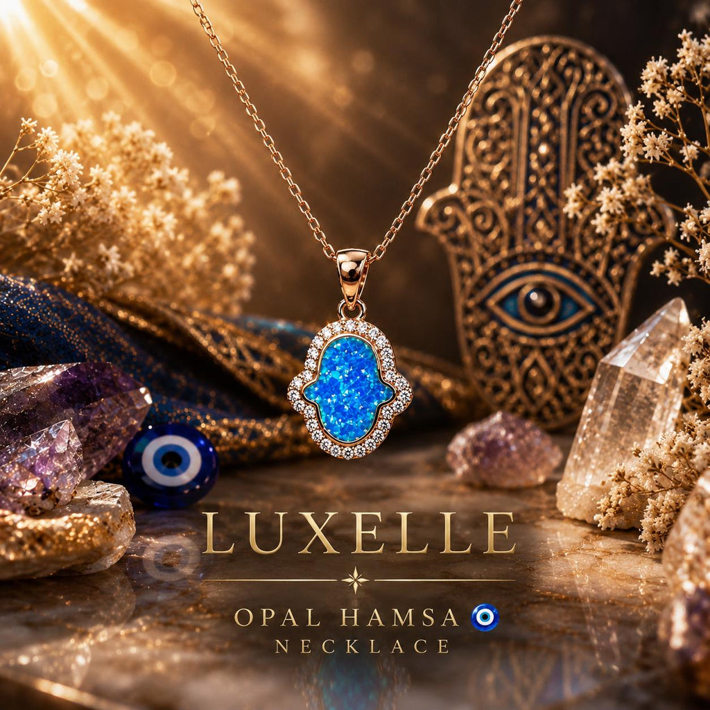 18k Rose Gold Vermeil Hamsa Opal Necklace – Protection, Intuition, Light