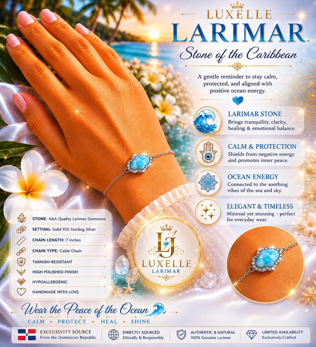 AAA Larimar Hamsa Bracelet * Authentic Dominican Republic Larimar * Solid 925 Sterling Silver * Meaningful Gift
