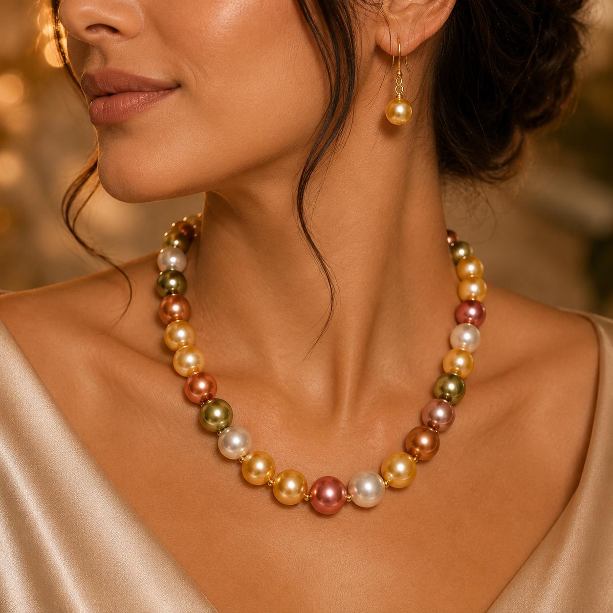 South Sea Shell Pearl Jewelry Set * Multicolor Style * High Luster *  Gift for Her
