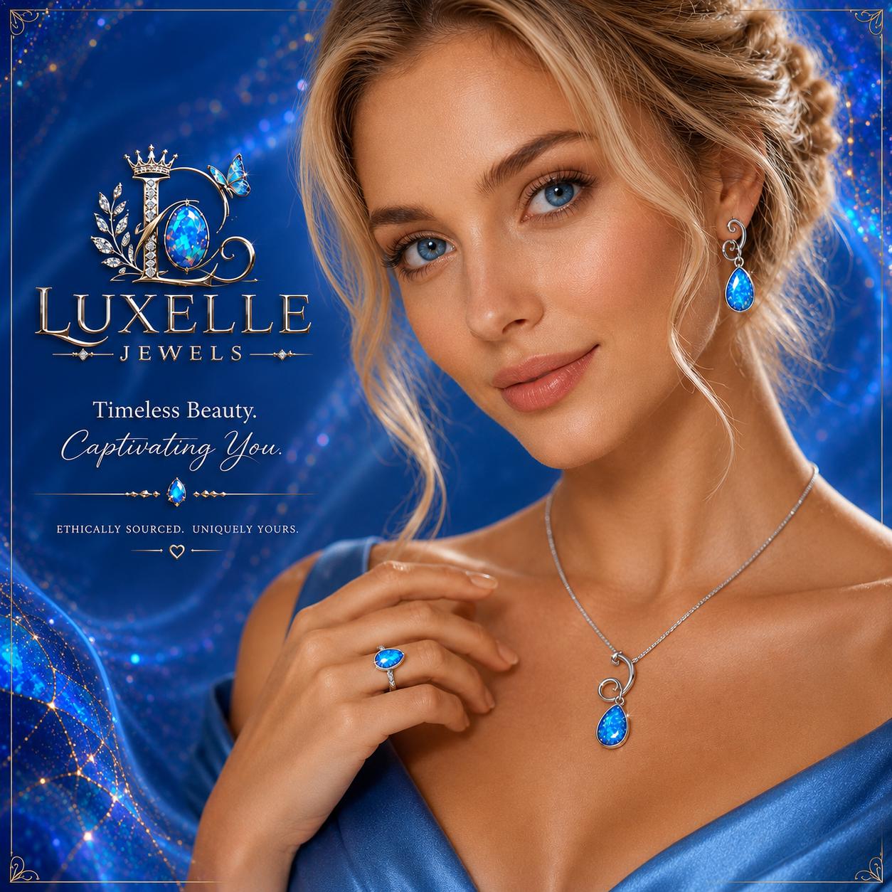 LUXELLE Vibrant Blue Opal Jewelry Set * Celestial Elegance * Environmentally Conscious Luxury * Gift for Her *