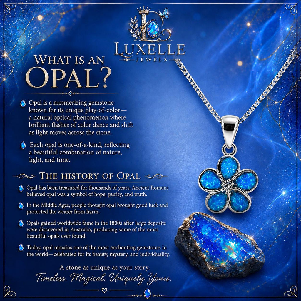 LUXELLE Blue Opal Plumeria Necklace * Hawaiian Flower Pendant * Gift for Her