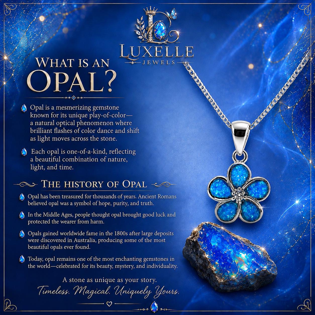 LUXELLE Blue Opal Plumeria Necklace * Hawaiian Flower Pendant * Gift for Her