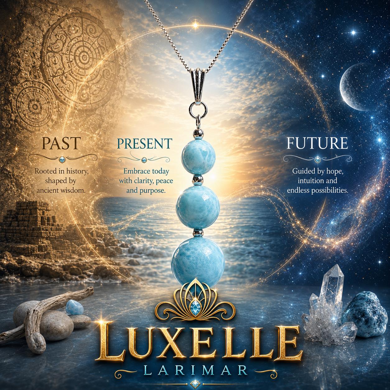AAA Larimar Past Present Future Necklace, Dominican Republic Gemstone Jewelry