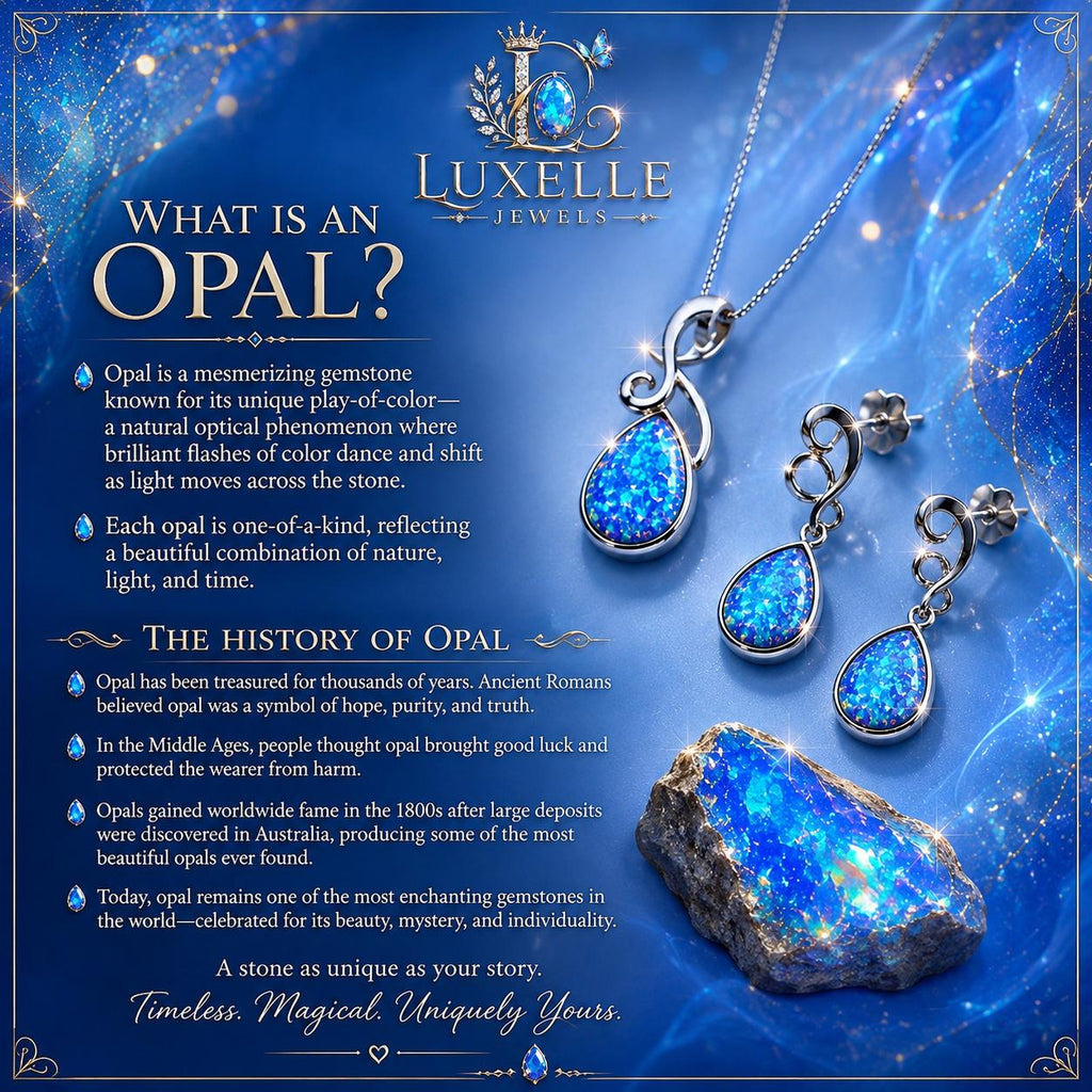 LUXELLE Vibrant Blue Opal Jewelry Set * Celestial Elegance * Environmentally Conscious Luxury * Gift for Her *