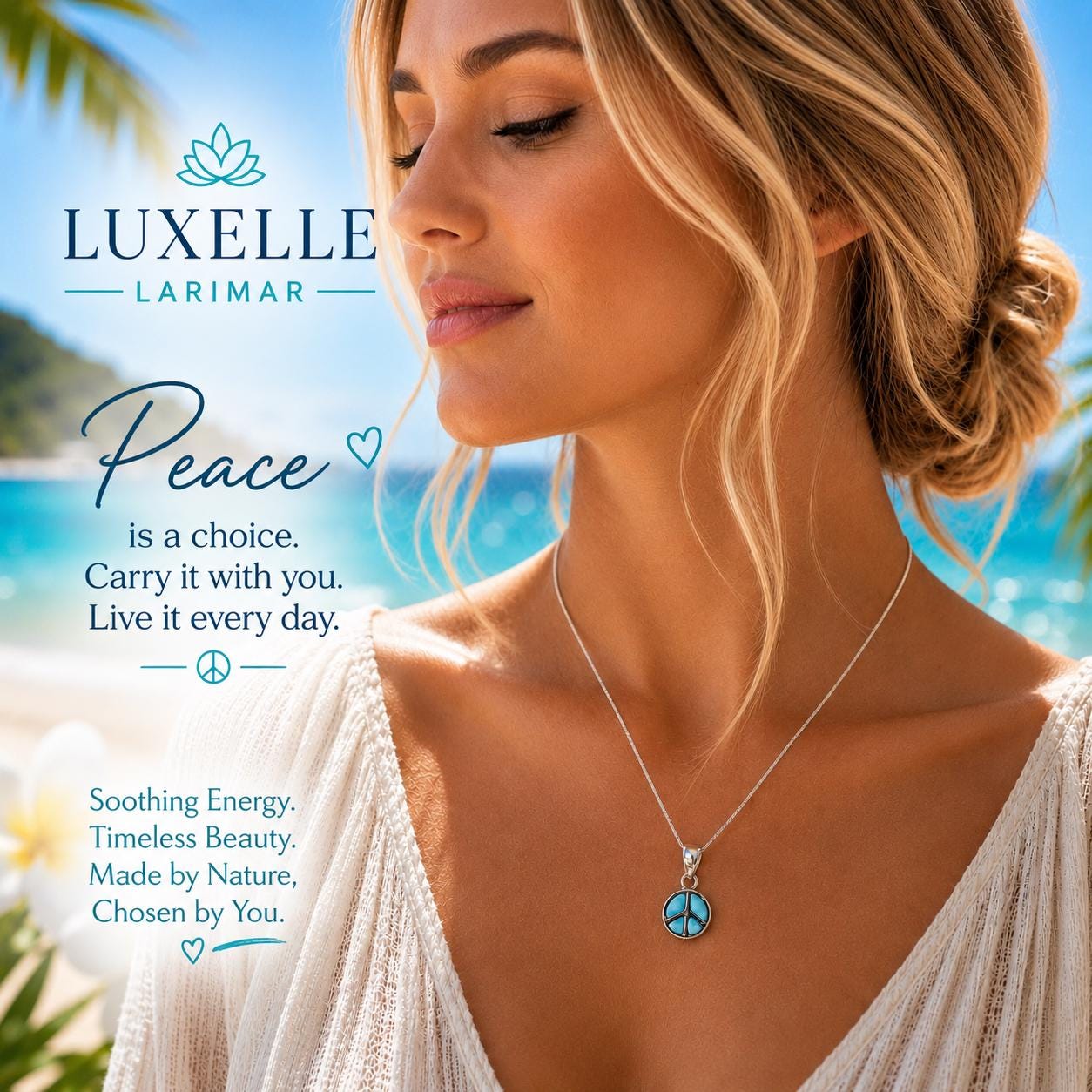 AAA Larimar Peace Pendant * Authentic Dominican Republic Larimar * Solid 925 Sterling Silver *