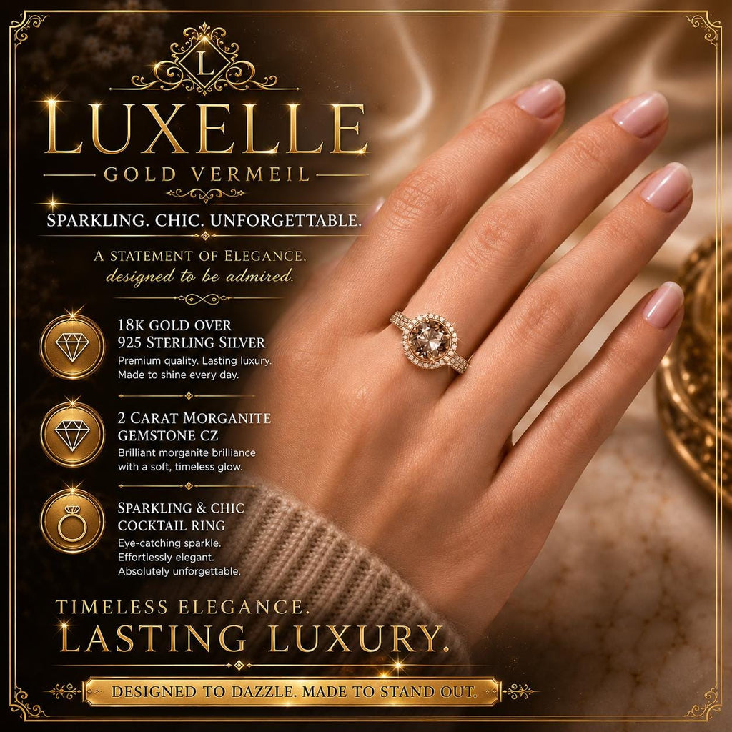 Morganite Princess Cut Ring, 18K Gold Vermeil, Cocktail Jewelry