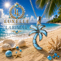 AAA Larimar Palm Tree Pendant Necklace, Solid 925 Sterling Silver, Dominican Caribbean Jewelry